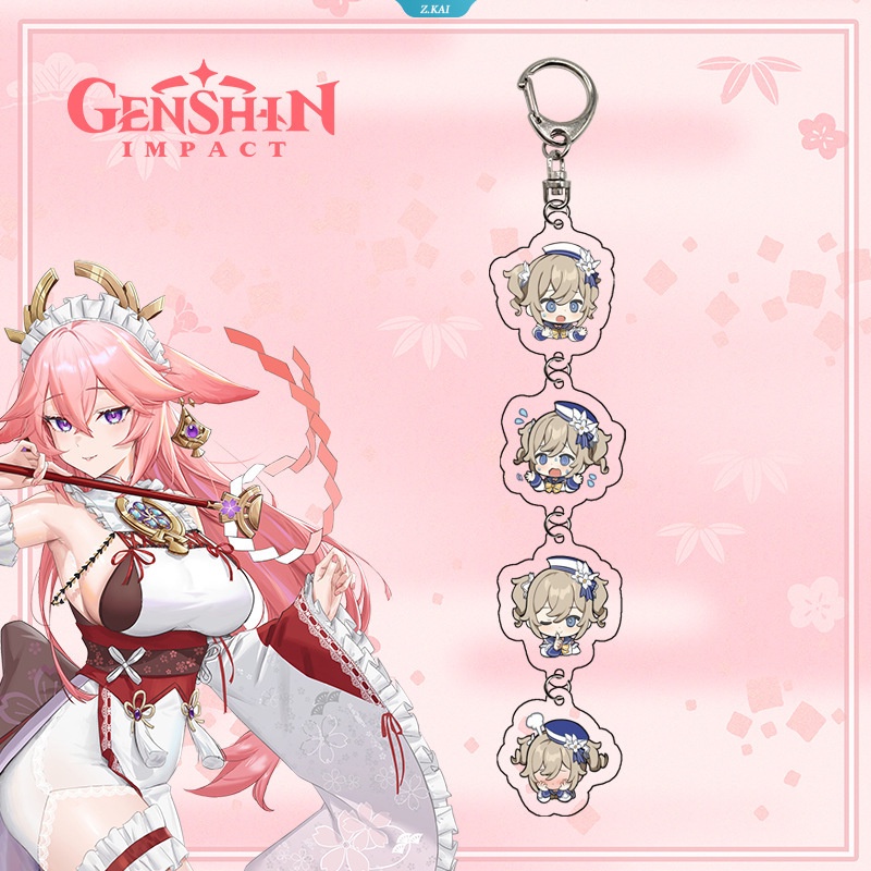 Genshin Impact Mona Aether Yae Miko Keqing Hu Tao Yun Jin Kamisato Ayaka Gantungan Kunci Ransel Charm Siswa Q Versi4 String Bag Charm [ZK]