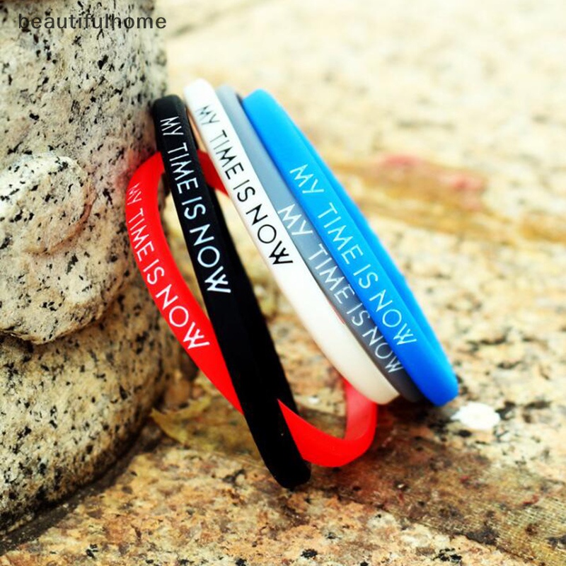 {beautifulhome} My Time Is Now Student Fashion Couple Gelang Silikon Olahraga wrist band.