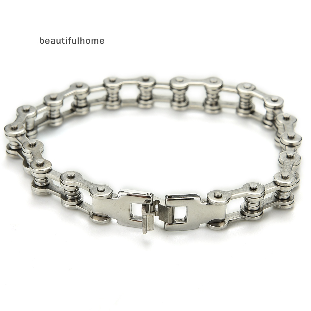 {beautifulhome} Gelang Punk Stainless Steel Pria Biker Sepeda Motor Rantai Bracelets 8.5&quot;.