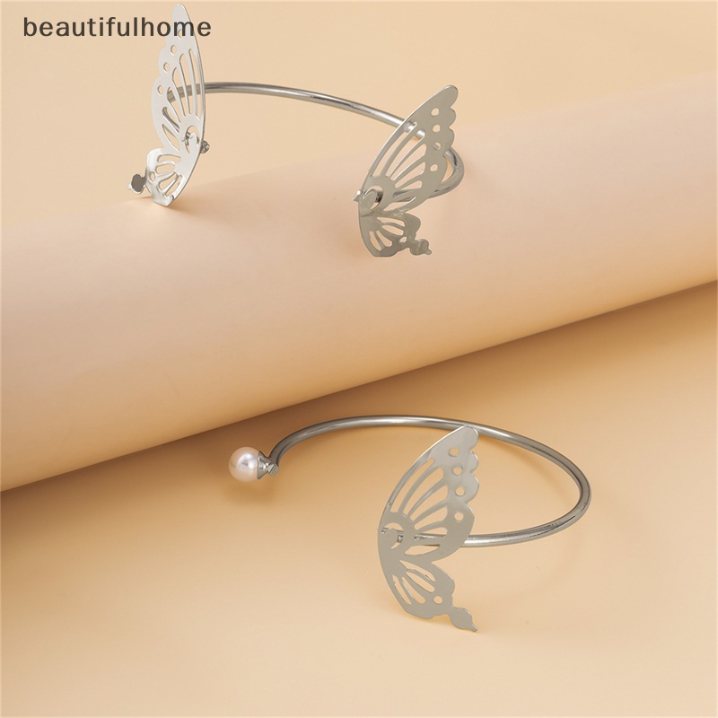 {beautifulhome} Fashion Berongga Kupu-Kupu Mutiara Terbuka Dapat Disesuaikan Gelang Set Perhiasan Pesta Wanita.