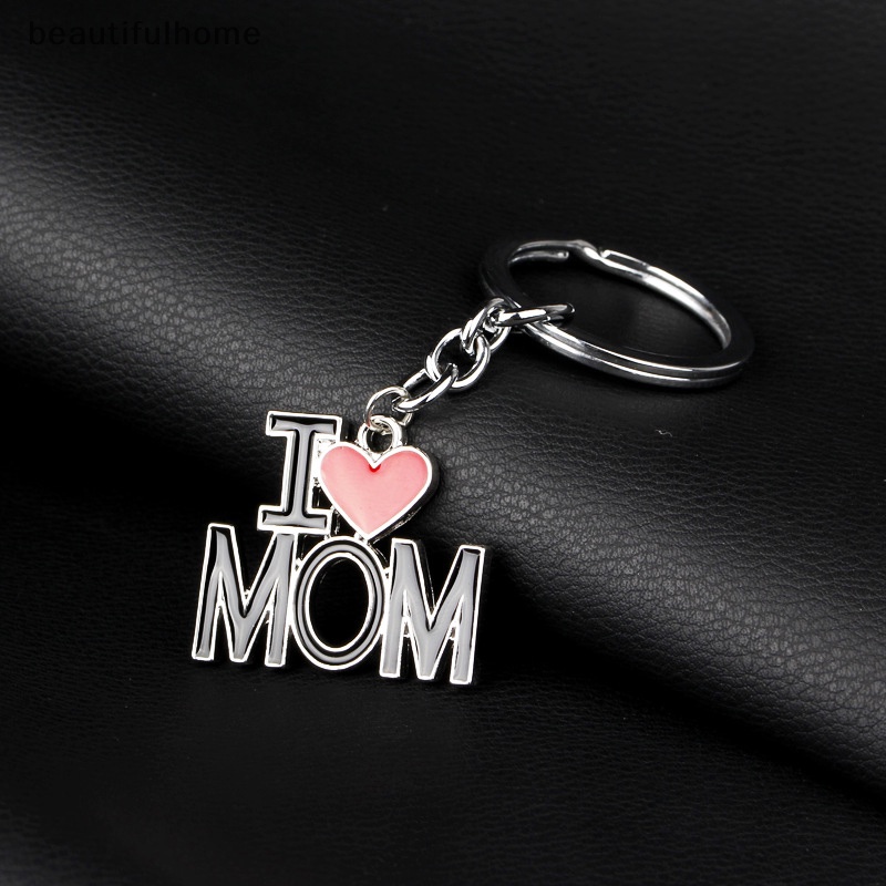 {Cantikrumah} Fashion Huruf I Love Mom/Dad Enamel Liontin Gantungan Kunci Keyring Hadiah Ibu Bapak.