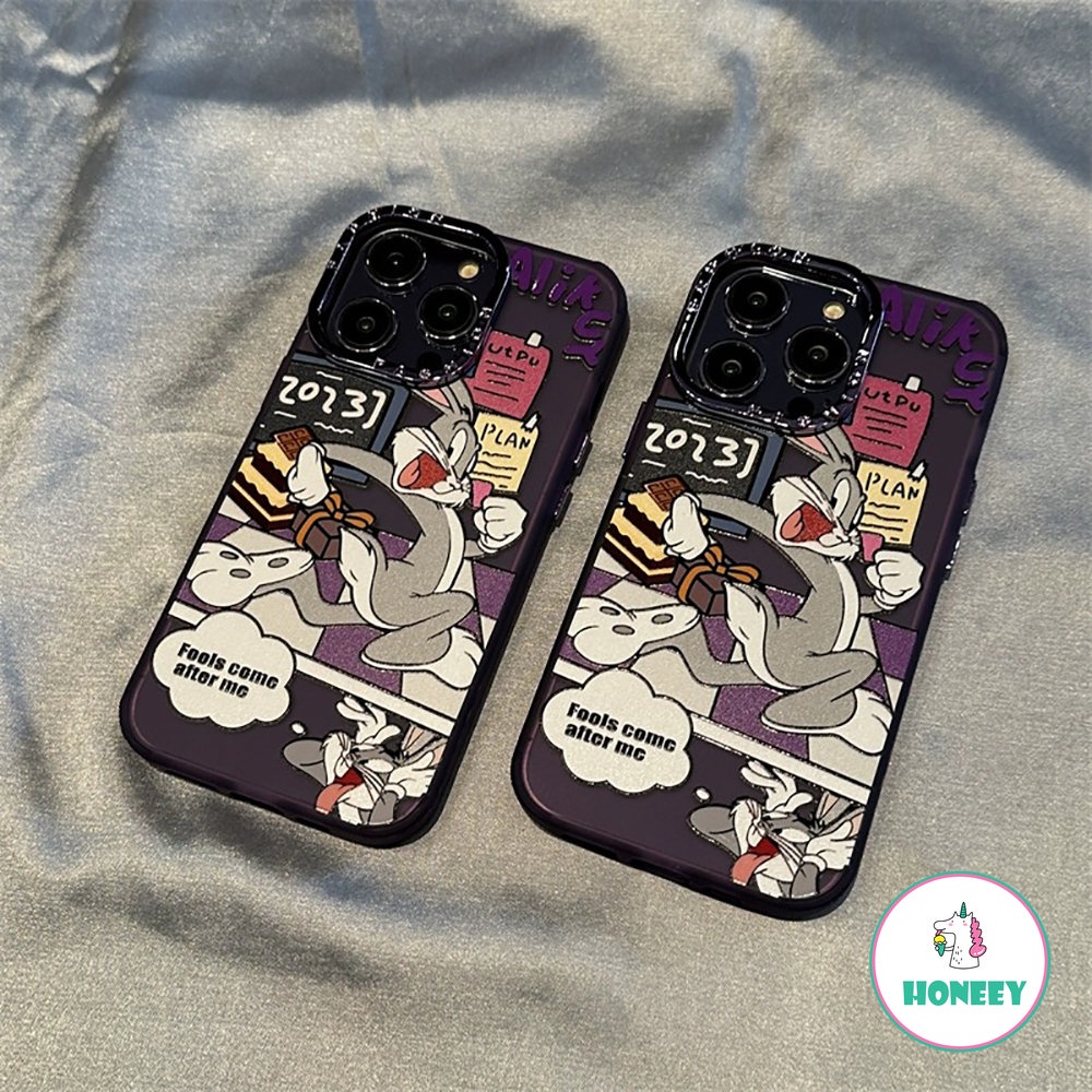 Casing Ponsel Lensa Berlapis Ungu Tua Fashion Untuk iPhone 14 Pro Max13 11 12 Pro Max XR XS 8 7plus Kartun Bugs Bunny Shockproof Back Cover