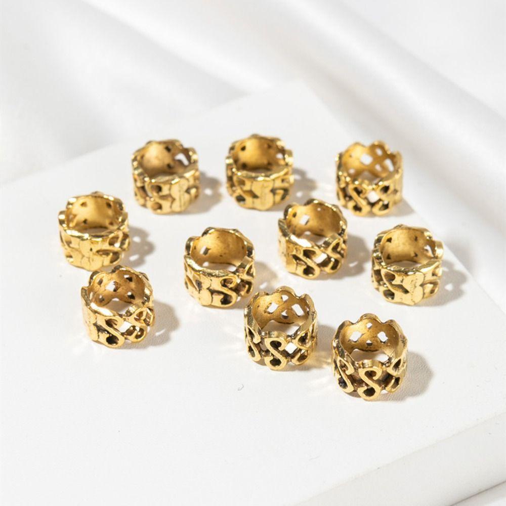 AUGUSTINA 10pcs /set Manik-Manik Rambut, Klip Cincin Rambut Perak, Perhiasan Manik-Manik Rambut Gimbal Kepang Bahan Alloy Emas Untuk Pesta