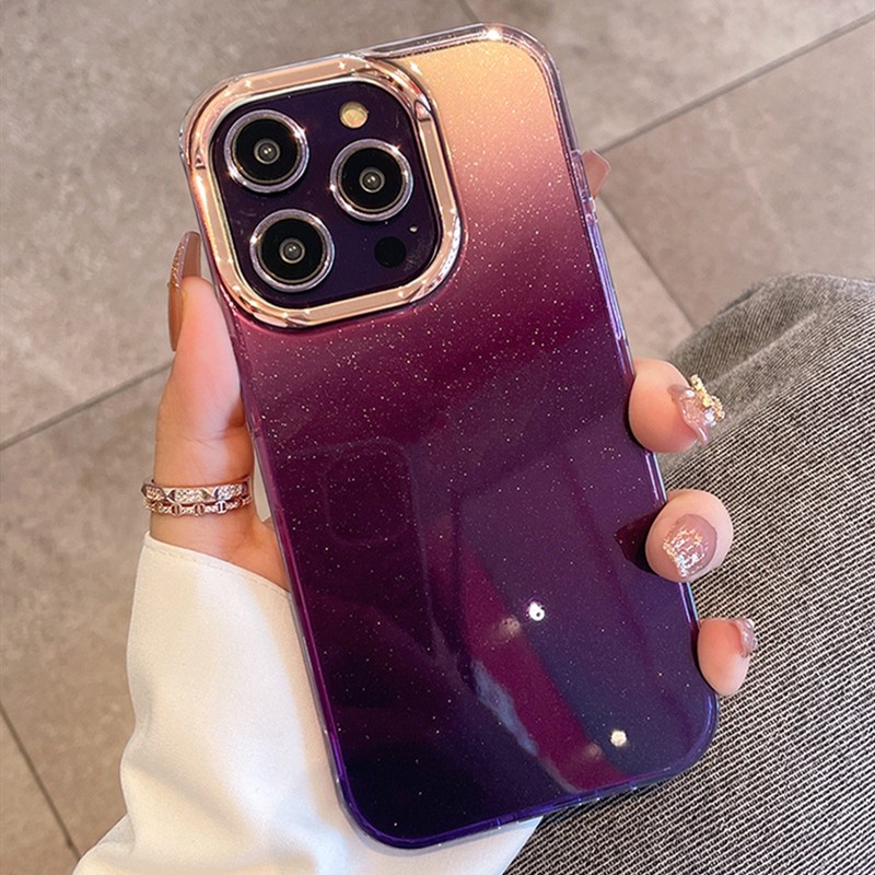IPHONE Casing Ponsel Plating Transparan Gradasi Glitter Mewah Untuk Iphone11 12 13 14 PRO Max14 Plus12 13 MINI PRO TPU Shockproof Bumper Cover