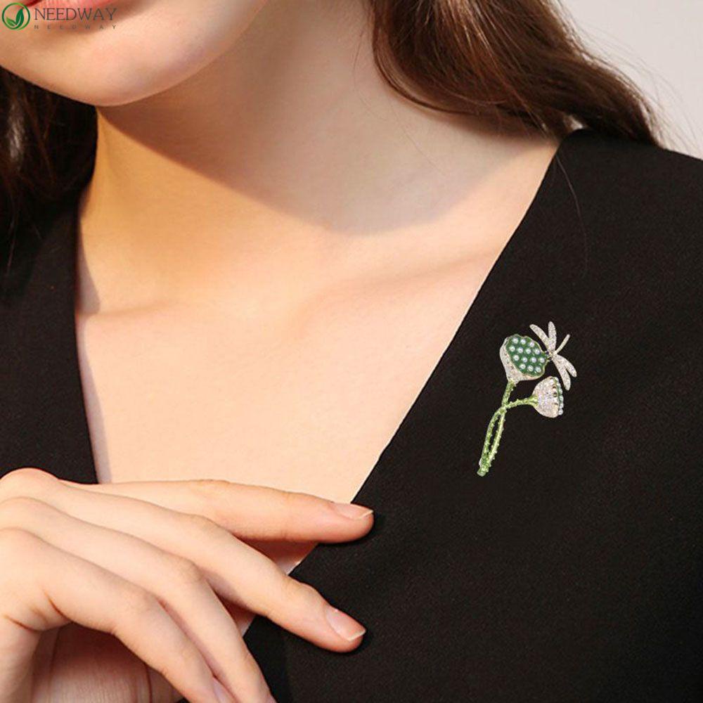 Needway Berlian Bros Unik Retro Bunga Setelan Aksesoris Kreatif Lotus Pod Kemeja Kerah Pin Wanita Lencana