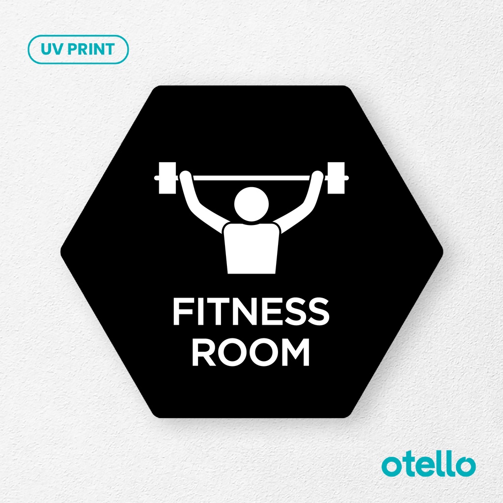 Fitness Room Signage Board Akrilik Tempel Dinding Papan Acrylic Sign Board Signage Tempel Dinding Tulisan Label Tanda Petunjuk Rambu Aklirik UV Print Nama Ruangan