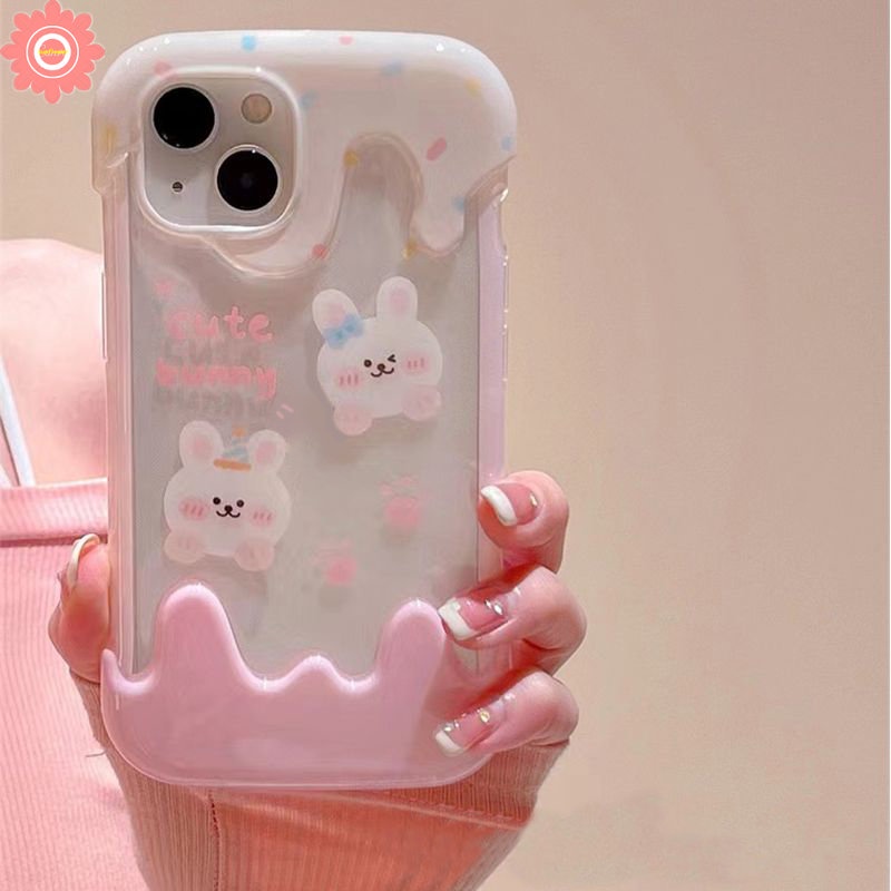 IPHONE Kartun Imut Beruang Kelinci Case Yang Indah Kompatibel Untuk Iphone11 7Plus XR 14 13 12 Pro Max X 7 8 Plus XS Max Permen 3D Es Krim Soft Cover