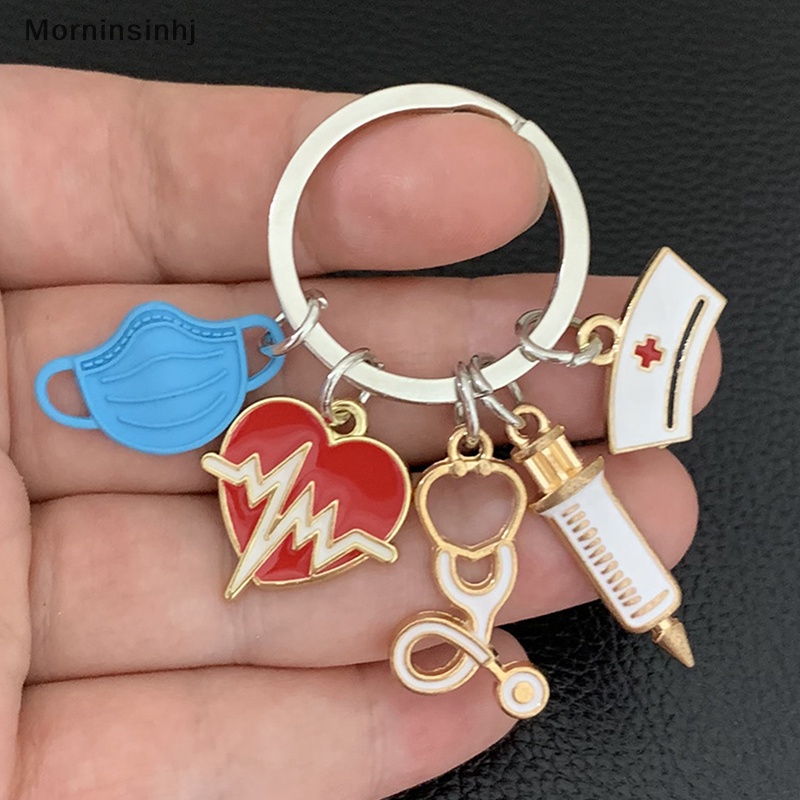 Mornin Dokter Gantungan Kunci Alat Gantungan Kunci Detak Jantung Nurse Cap Key Ring Hadiah Perawat Kreatif DIY Perhiasan Handmade id