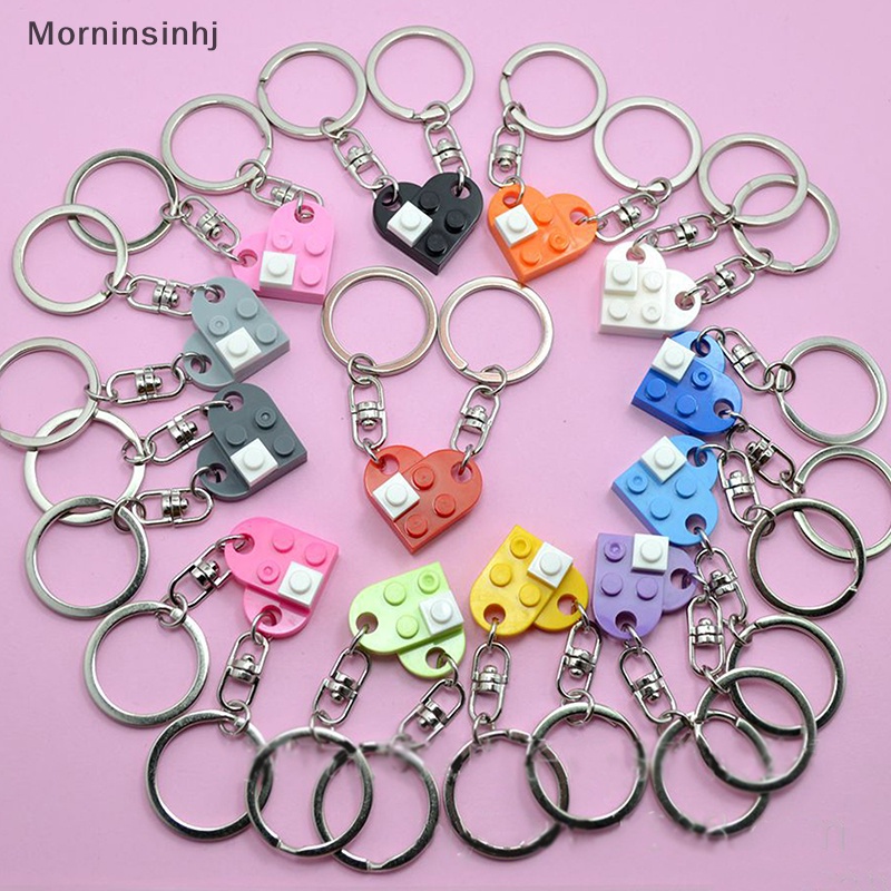 Mornin 1pasang/2pcs Love Heart Brick Keychain Wanita Pria Pasangan Persahabatan Key Ring Perhiasan Hadiah id