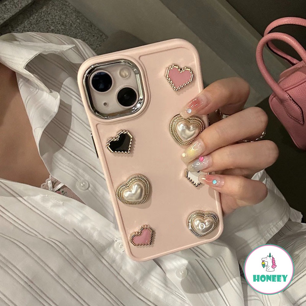 Ins Mewah Cinta Hati Mutiara Ponsel Case Untuk iPhone 14 Pro 13 12 Pro Max Case iPhone 11 Pro Max Bungkus Penuh Lembut Shockproof Ponsel Cover