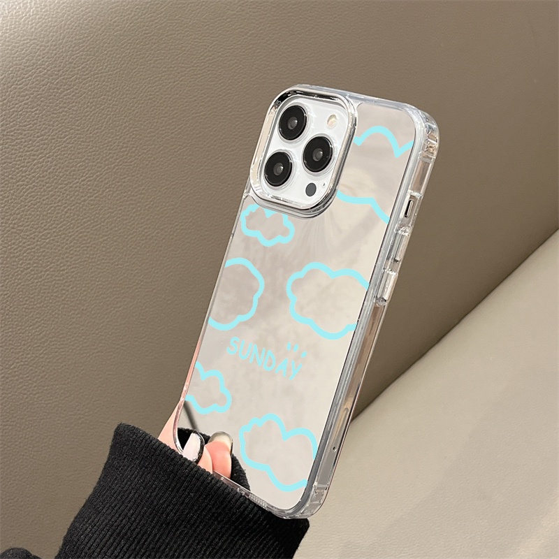 IPHONE Sunday Cloud Mirror Phone Case Kompatibel Untuk Iphone11 12 13 14 12Pro 13Pro 14Pro Pro Max XR X XS Max Electroplating Tombol Perlindungan Mirror Cover