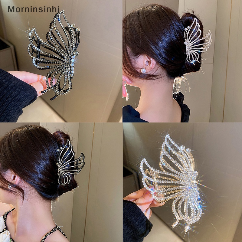 Mornin Vintage Hollow Butterfly Berlian Imitasi Claw Clip Besar Hair Grab Clip Untuk Wanita id