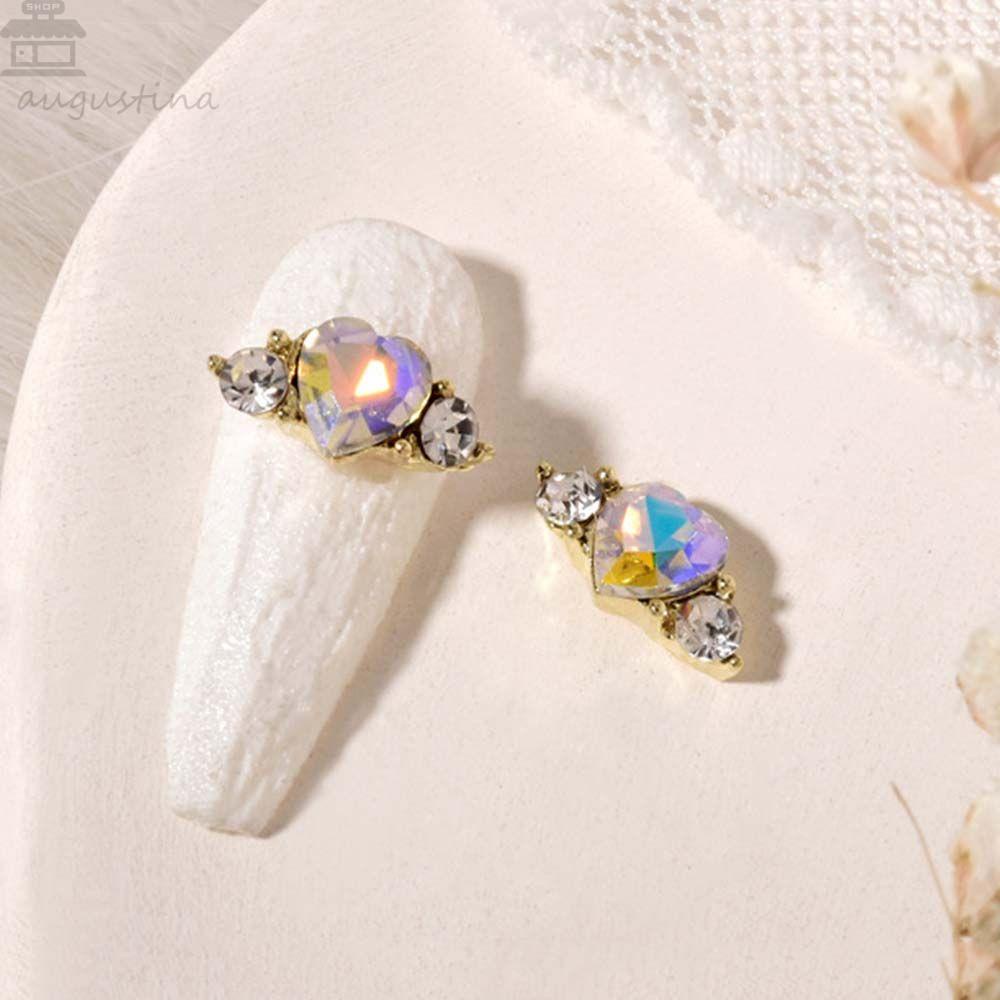 AUGUSTINA Agustina Jantung Kuku Berlian Buatan Mewah Fashion 3D Pesona Kuku Bentuk Cinta Nail Drills Nail Art Ornamen Zirkon Glitter Kuku Permata