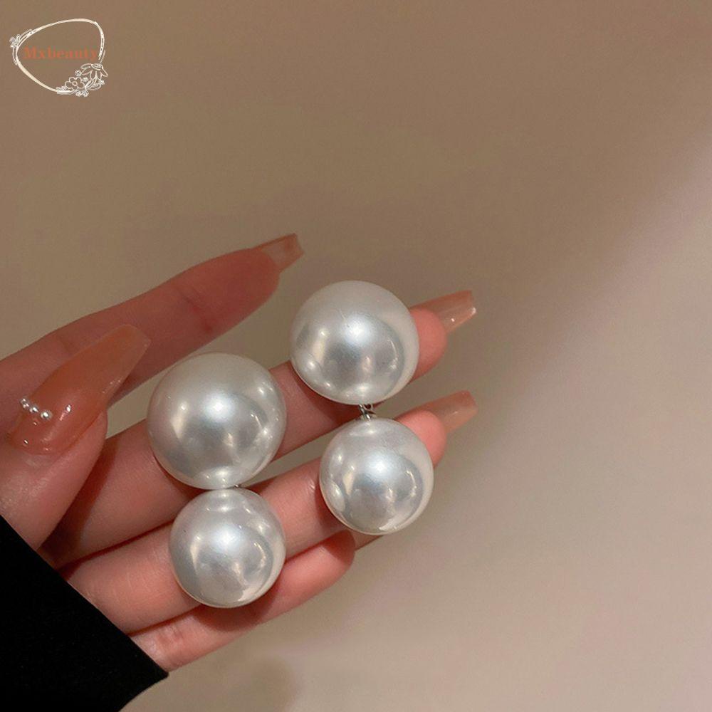 MXBEAUTY Anting Pejantan Mutiara Besar Kepribadian Pesta Sederhana Gaya Hiperbol Geometris Lady Anting Korea