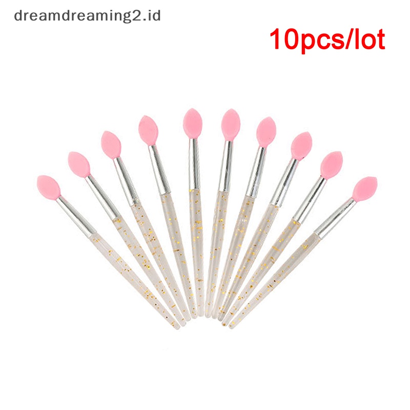 (drea) 10pcs Kuas Aplikator Bibir Eyeshadow Kepala Silikon Lembut Makeup Brushes Dengan Crys //