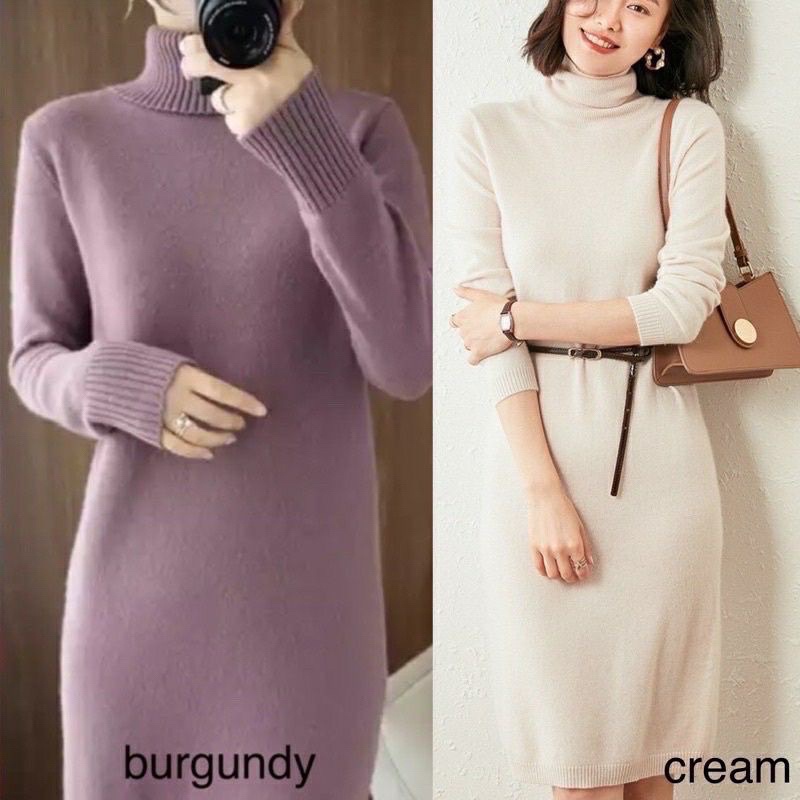 Turtleneck dress slit rajut