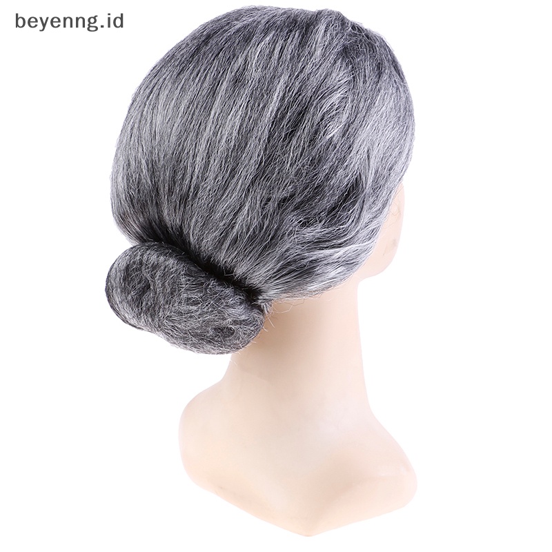 Beyen Old Lady Grandma Nenek Grey Wig Sanggul Rambut Nenek Ibu Fancy Dress Kostum Wig ID