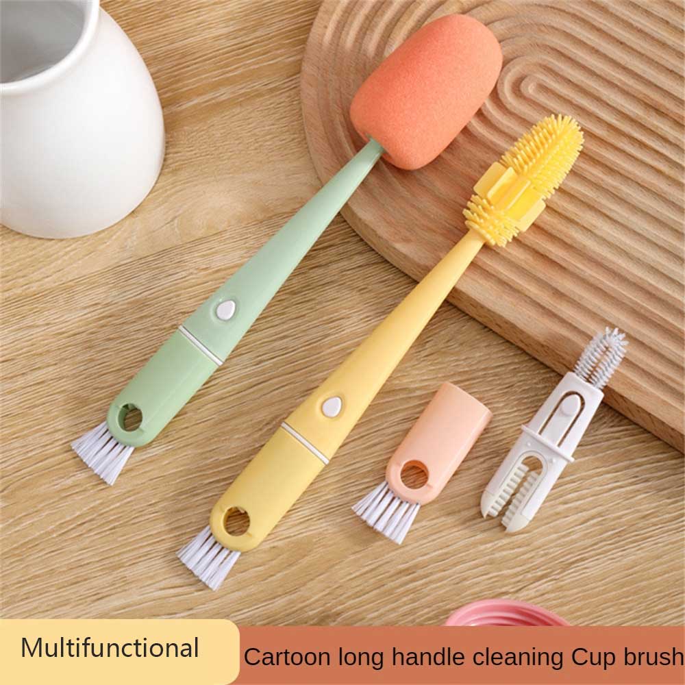 ღ 4in1 Silicone Sponge Cup Brush Rumah Tangga Sikat Pembersih Dapat Dilepas Gagang Panjang Genggam Portabel Multi-fungsi Sikat Celah Botol