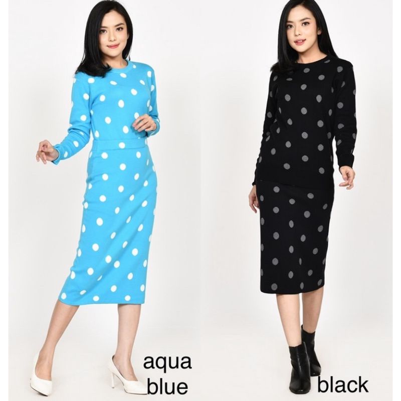 Set dress polkadot (atasan dan rok dijual terpisah) bisa dijadikan set dress