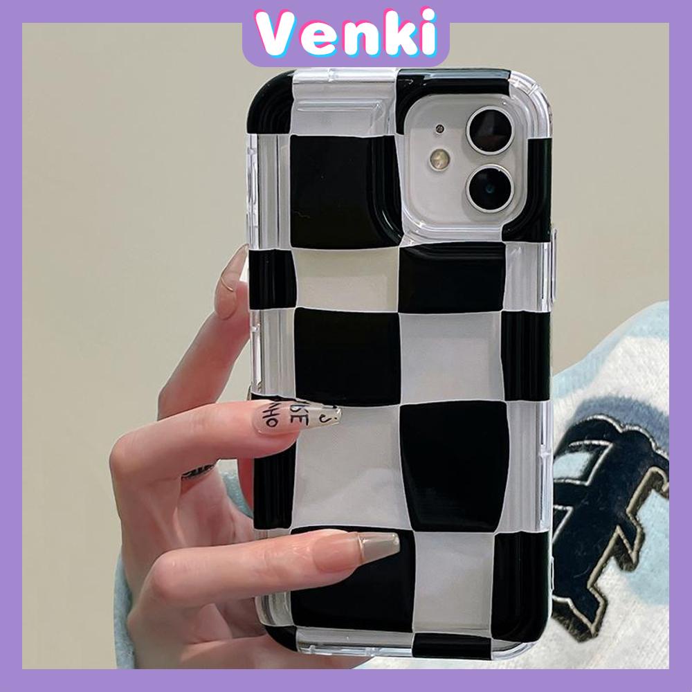 VENKI - Untuk iPhone 11 Case Bening Phone Case TPU Soft Airbag Shockproof Protection Camera Simple Black and White Check Kompatibel dengan iPhone 14 13 Pro Max iPhone 12 Pro Max XR XS