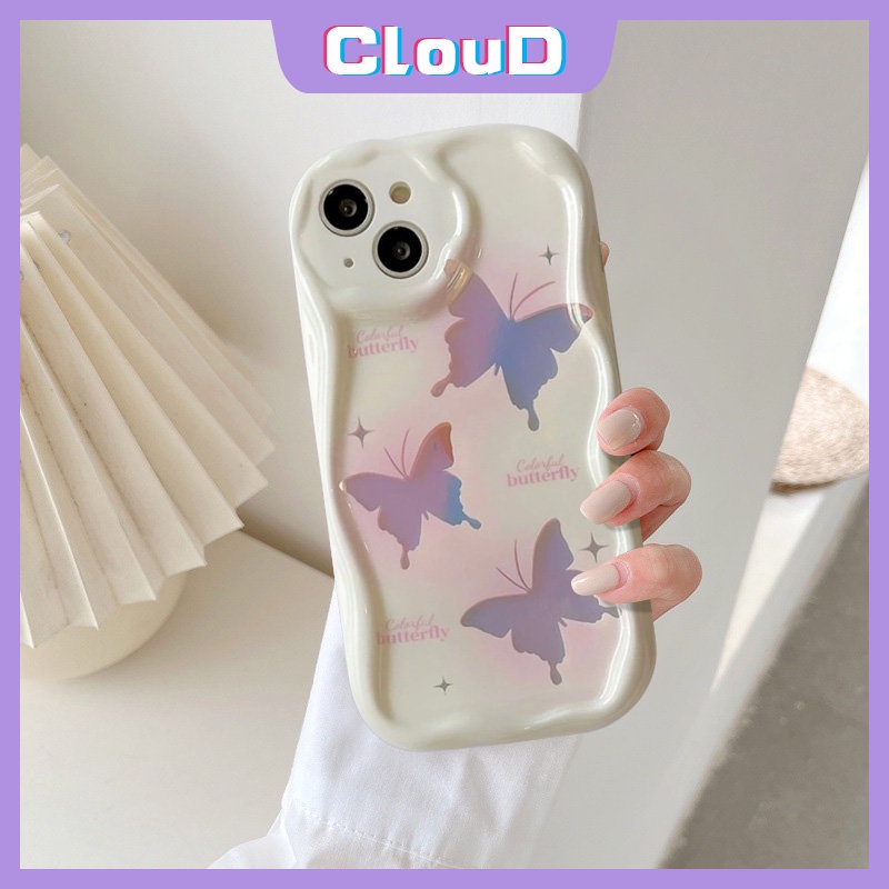 Case Untuk Redmi 9C NFC 9A 10C A1 A2 9 9T 10 10A Redmi Note8 9 10s 11s 12 10 11 10 Pro Max POCO M3 Fantasy Butterfly 3D Wavy Curved Edge Glitter Pearl Chain Lanyard Cover