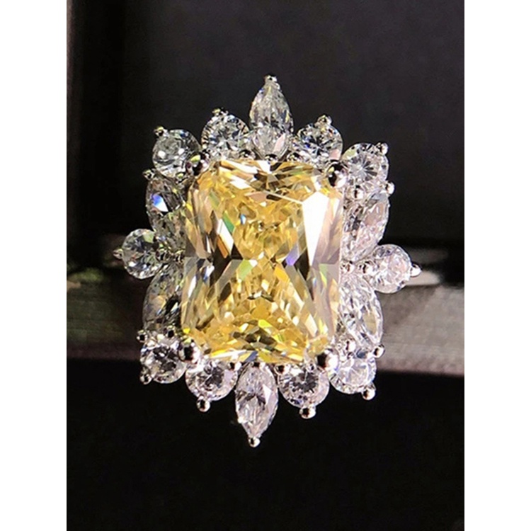 Terang Kuning CZ Jari Cincin Untuk Wanita Pesta Anniversary Mewah Lady's Ring Mewah Hadiah Ulang Tahun Fashion Perhiasan