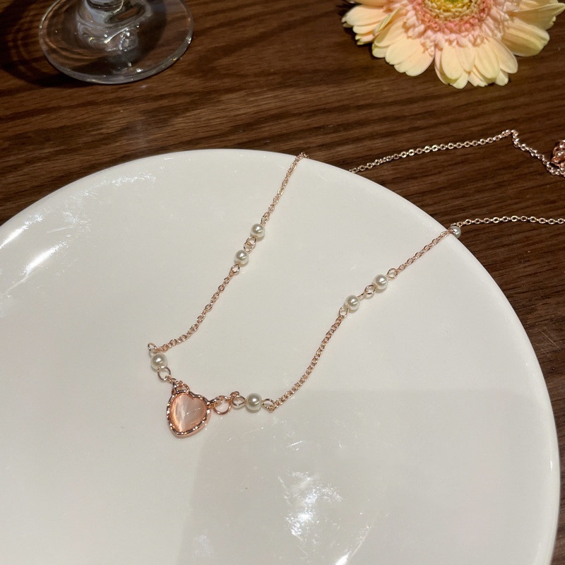 Kalung Mutiara Cinta Trendi Baru Gadis Desain Niche Mewah Ringan Rantai Klavikula ins Gaya Keren Necklace