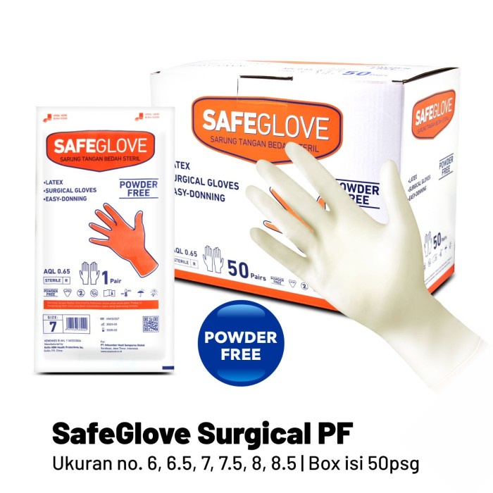 Sarung Tangan Steril Safeglove Surgical Powder Free Box Isi 50 Pasang OJ2