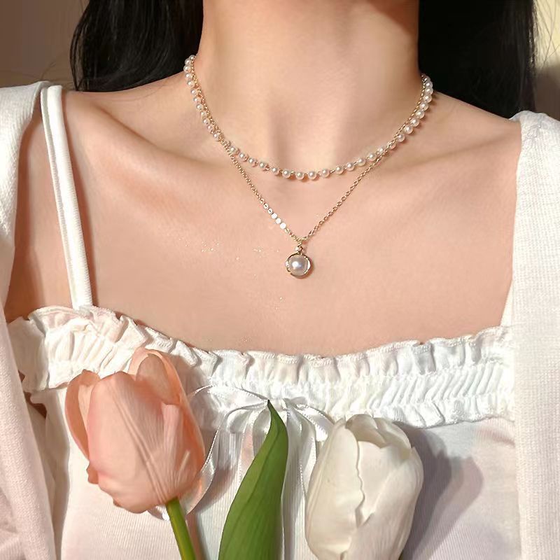 Kalung Cinta Hati Jahitan Mutiara Perak Yang Rusak Rasa Desain Niche Perempuan Sederhana Yang Unik All-Match Berkelas Necklace Clavic