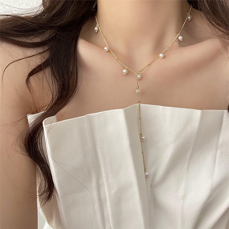 Rantai Klavikula Elegan Kalung Mutiara Gypsophila Segar Kecil Jepang Korea Rumbai Sederhana All-Match Kalung Unik Perempuan