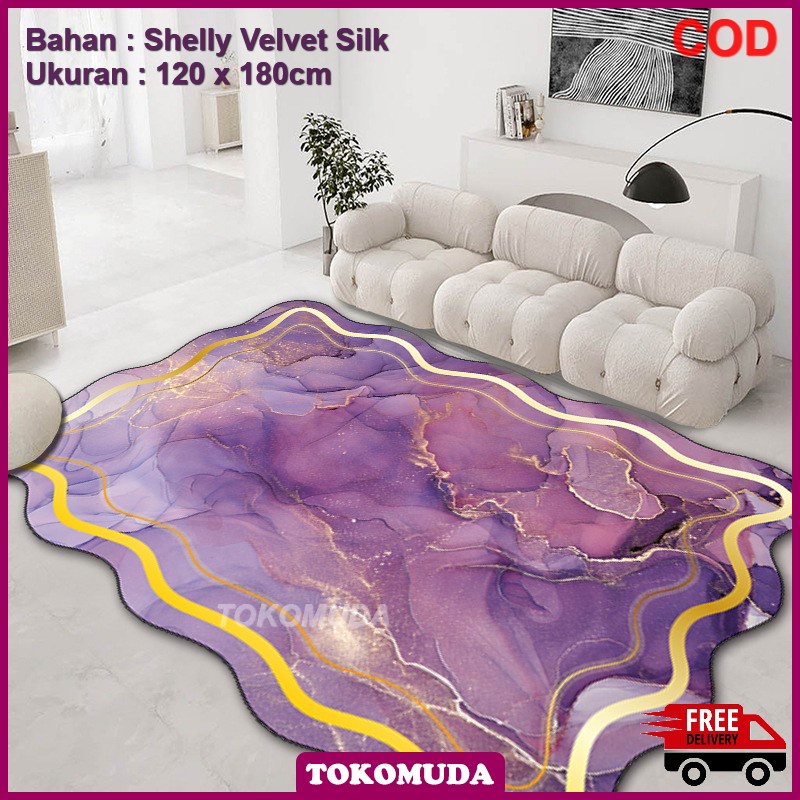 TOKOMUDA COD Karpet Ruang Tamu marble Import Polyster Silk Glossy 120x180 Karpet Import Marble Aesthetic Mengkilat