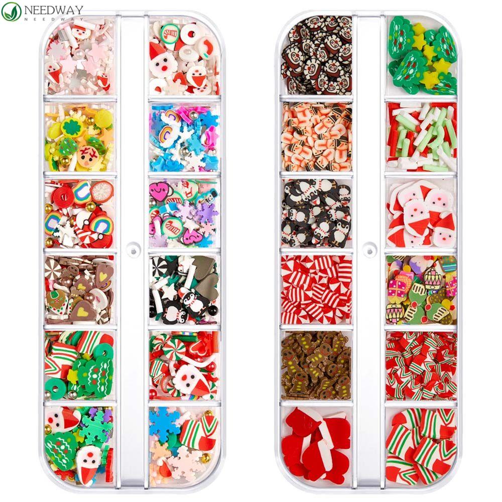 NEEDWAY Natal Dekorasi Kuku DIY Nail Art Perhiasan Tanah Liat Lembut Cinta Hati Elk Xmas Pesta Glitter Kuku Serpihan Slice