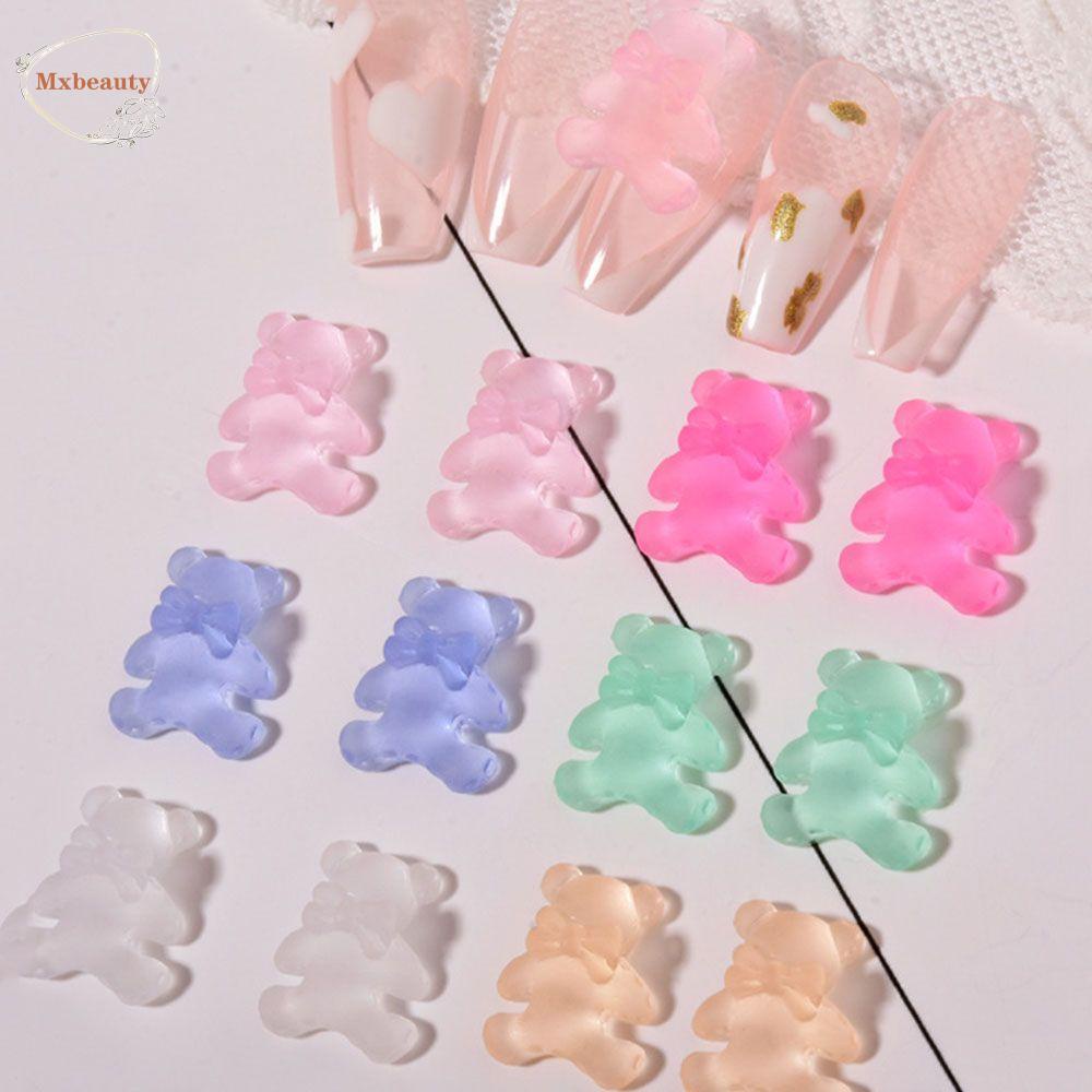 MXBEAUTY Bear Nail Art Dekorasi Lucu Gaya Jepang Aurora Dasi Kupu Beruang Kristal Es Transparan DIY Ornamen