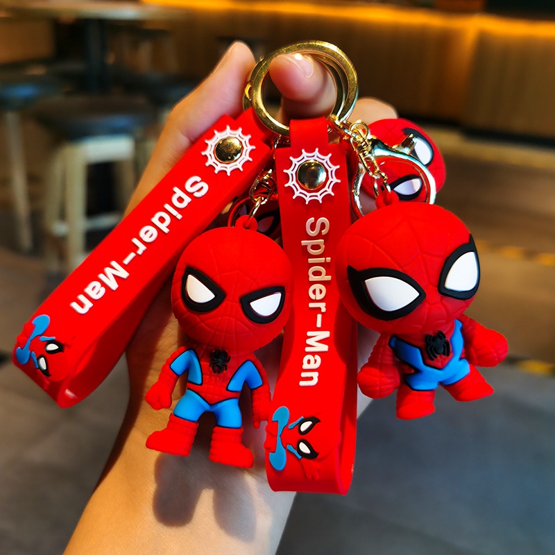 New Marvel Spiderman Anime Figure Keychain Kartun Boneka Keychain Mainan Mobil Liontin Super Heroes Aksesoris