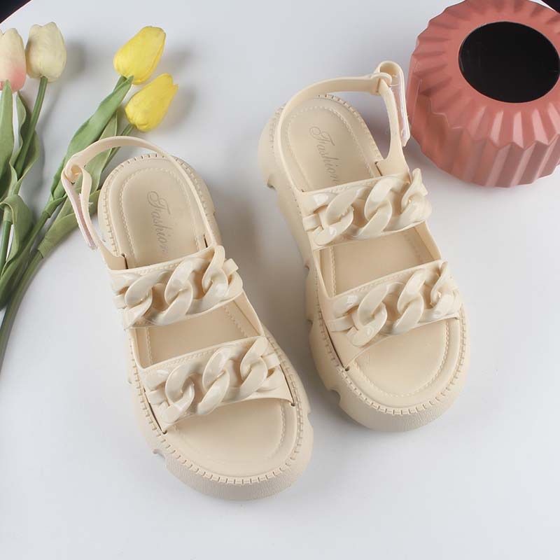 SHOEGALLERY TG1749 Sandal Wedges Fashion Jelly Wanita Import Tali Rantai Dua/Sandal Gunung Jelly Kekinian