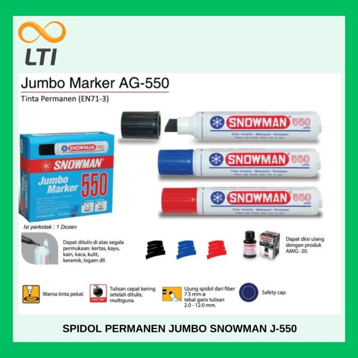 

Spidol Snowman Permanent Jumbo 550 / Spidol AG Besar 550 - Hitam