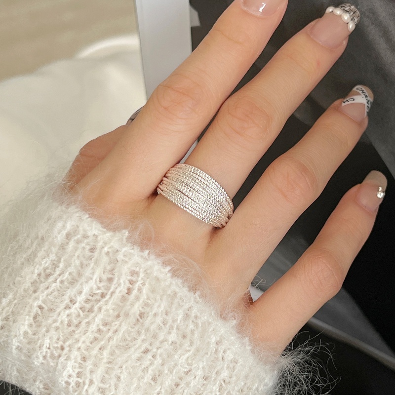 Cincin Vintage Terbuka Yang Dapat Disesuaikan Pesta Hadiah Ulang Tahun Gaya Punk Gadis Tidak Teratur Cincin Keperakan Garis Multi-layer Logam Rings