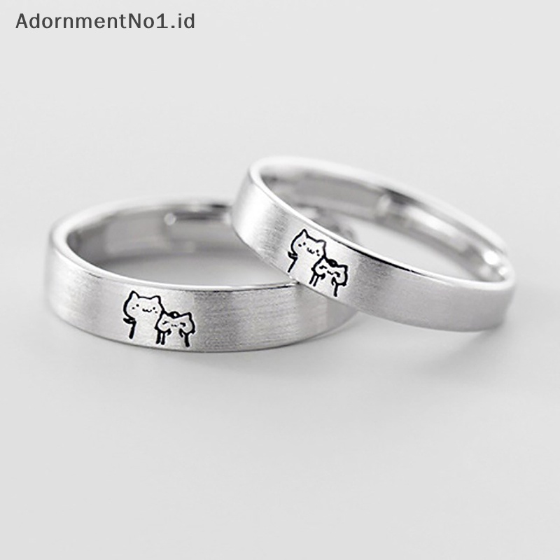 [AdornmentNo1] New Fashion1Pair Kitten Couple Rings Cute Sliver Cat Open Rings untuk wanita pria Adjustable Finger Ring desainer perhiasan hadiah