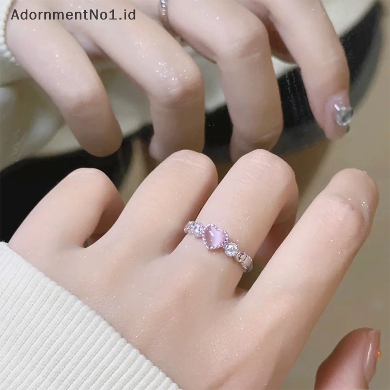 [AdornmentNo1] Warna perak cincin merah muda hati Opal kreatif jari cincin Vintage Aesthetic lucu Punk cincin untuk wanita pesona perhiasan aksesoris