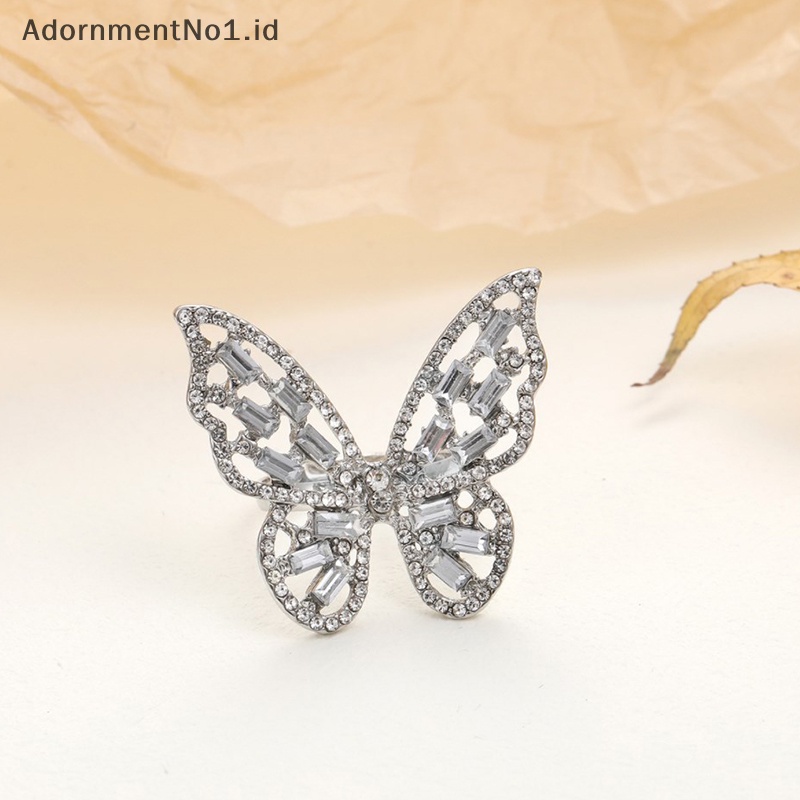 [AdornmentNo1] Cincin kawin warna perak untuk wanita baru trendi elegan menawan berkilau Butterfly zirkon perhiasan pengantin hadiah