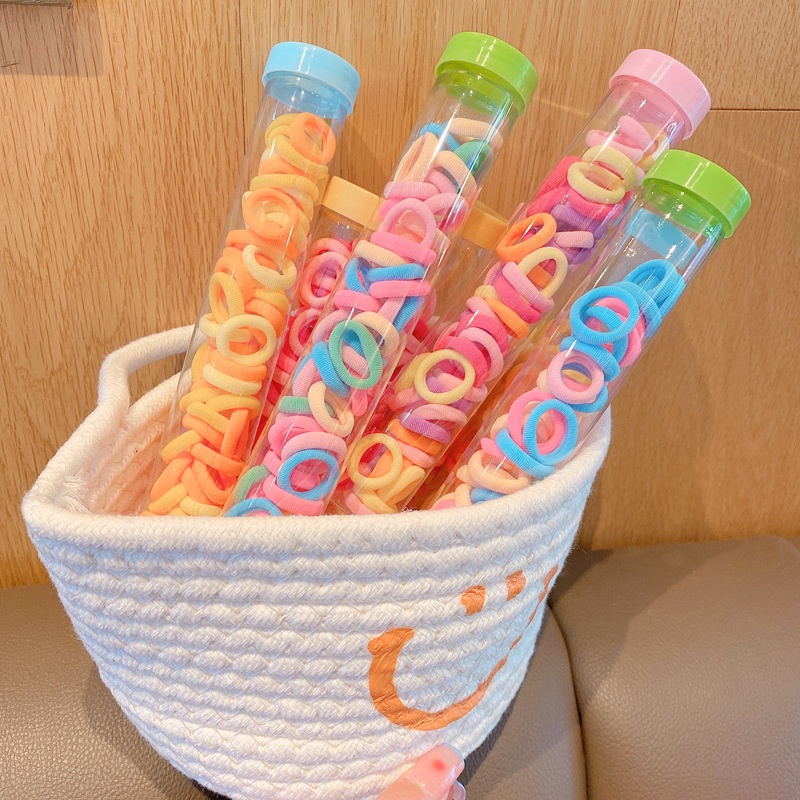 Ikat Rambut Anak Bayi Isi 50 Per Box Tabung Mini Ponytail Elastis Gaya Korea Import Warna Warni Lucu IR-MINI