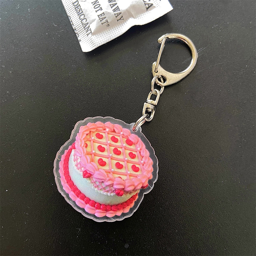 Kreatif Hati Kue Akrilik Gantungan Kunci Vintage Happy Birthday Keyrings Ransel Ritsleting Liontin Hias Aksesoris Hadiah