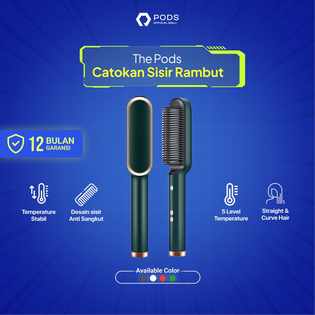 ThePods Catokan Sisir Pelurus Rambut Hair Straightener Curler 2 in 1 catok sisir listrik hair stylish by Pods Indonesia