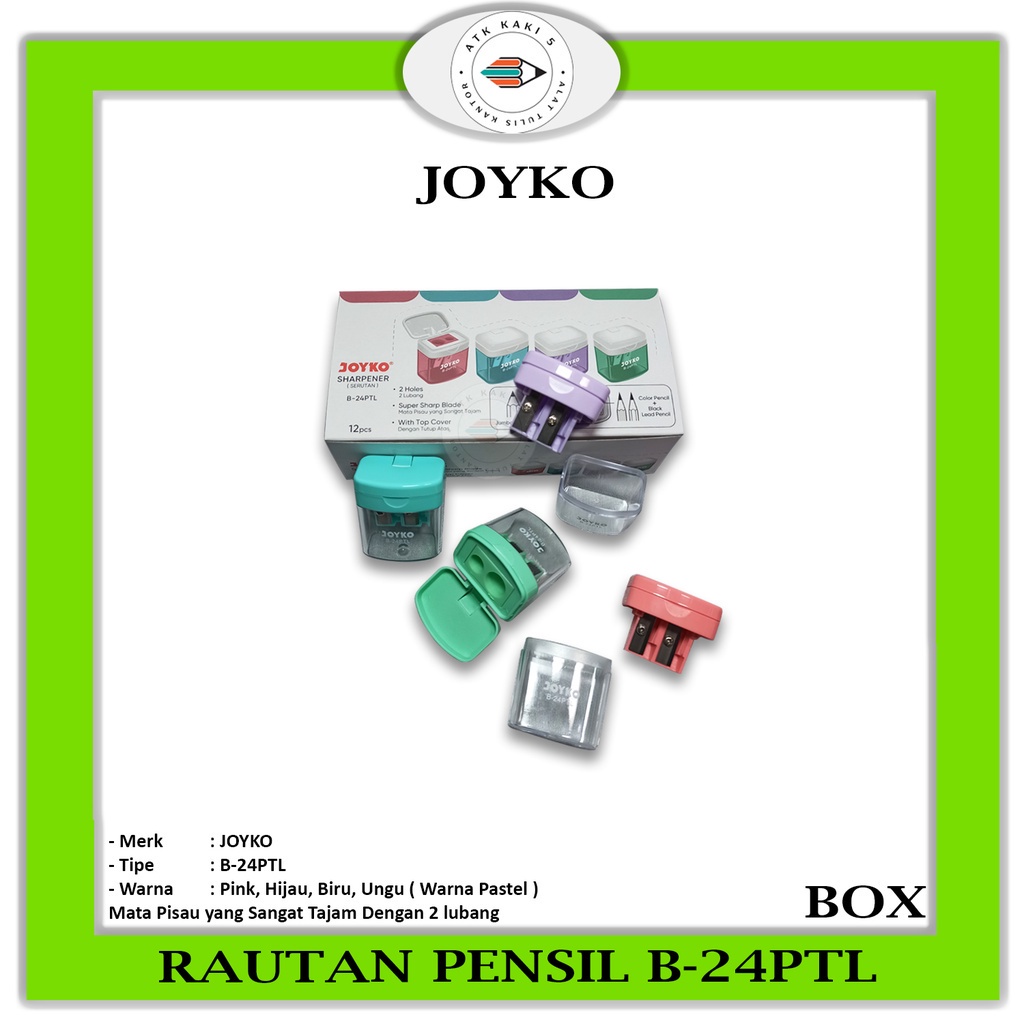 

JOYKO - Serutan Pensil Manual B-24PTL 2 Lubang Warna Pastel - Box