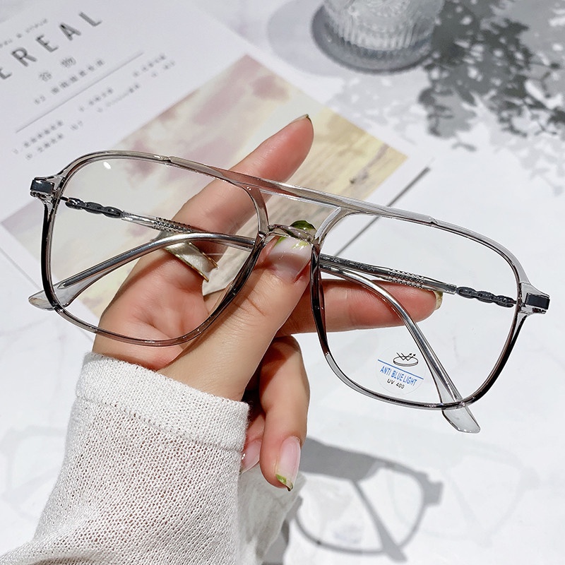 (YUZHU) Tr90 Kacamata Anti Blue Light Untuk Pria Oversized Frame Double Beam Gradient Optical Eyeglasses Untuk Wanita