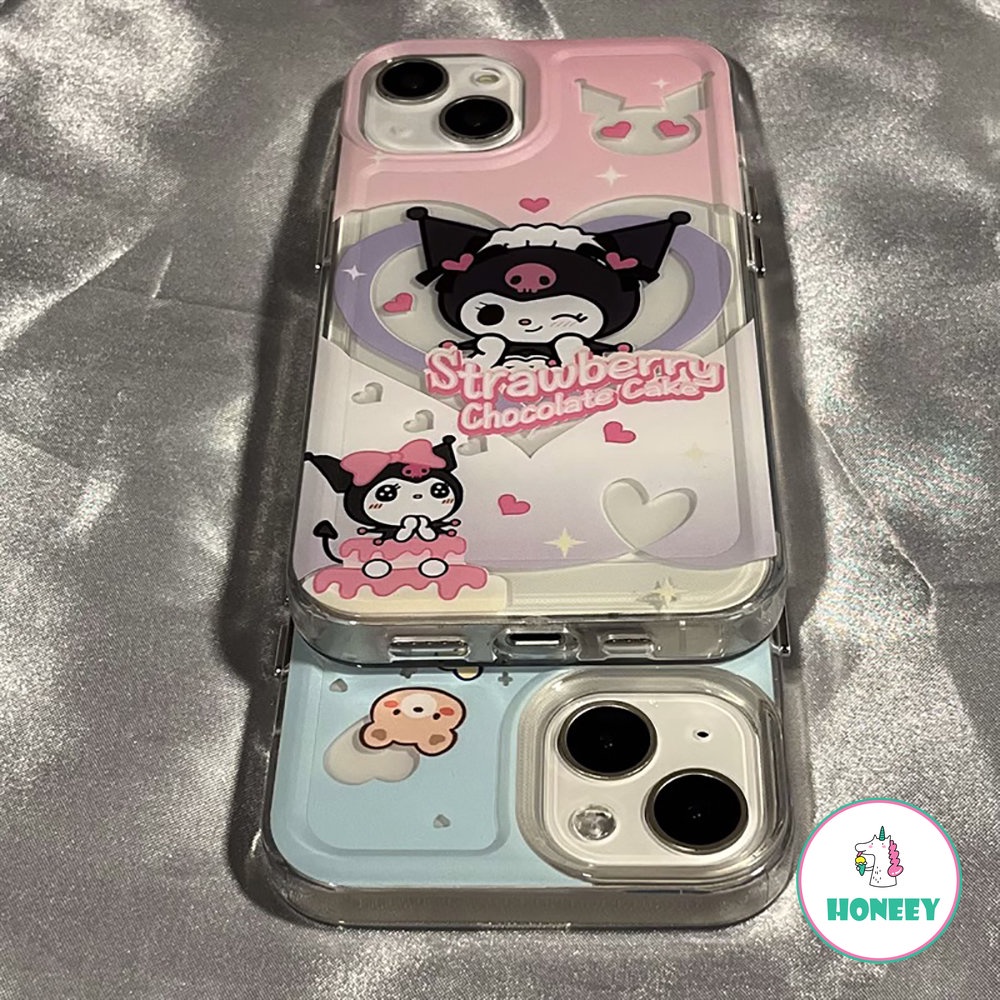 Fashion Berongga Keluar Cinta Hellokitty Kulomi Phone Case Kompatibel Untuk Iphone14 13 12 Pro Max Case iPhone 11xr XS 7 8Plus Bening Lembut TPU Penutup Belakang