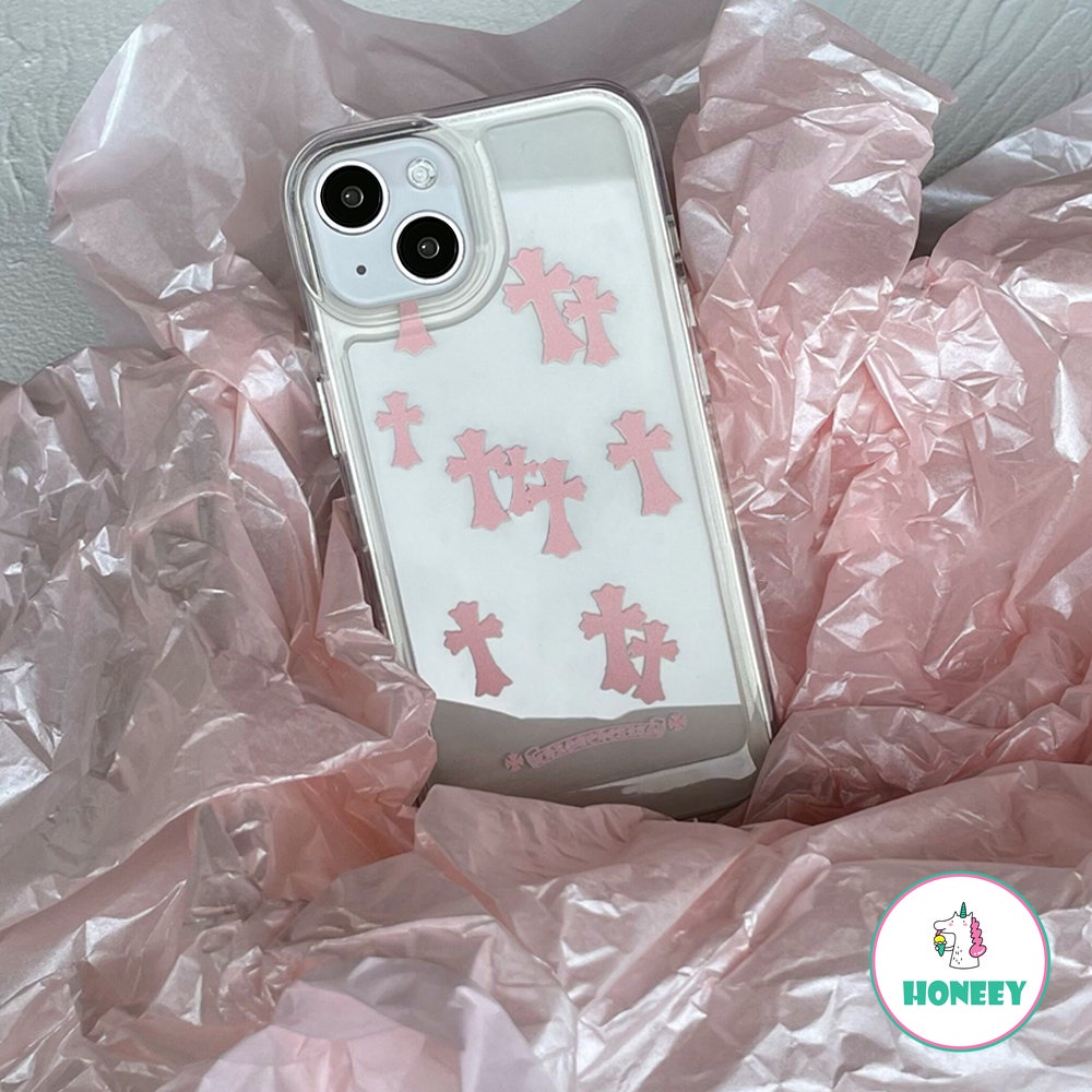 Casing Ponsel Cross Pink Transparan Kompatibel Untuk iPhone14 13 12 11 Pro Max XR XS X7 8 Plus Silikon Lembut TPU Ponsel Penutup Belakang