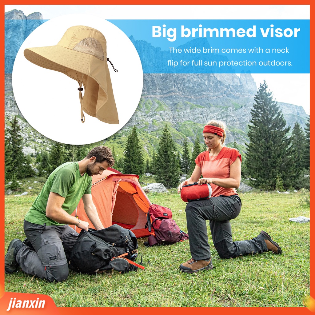 (In Stock) Unisex Outdoor Topi Matahari Dengan Flap Leher Pelindung UV Topi Memancing Lipat Tahan Air Topi Hiking Pinggiran Lebar Wanita Pria Topi Berkebun Aksesoris Luar Ruangan