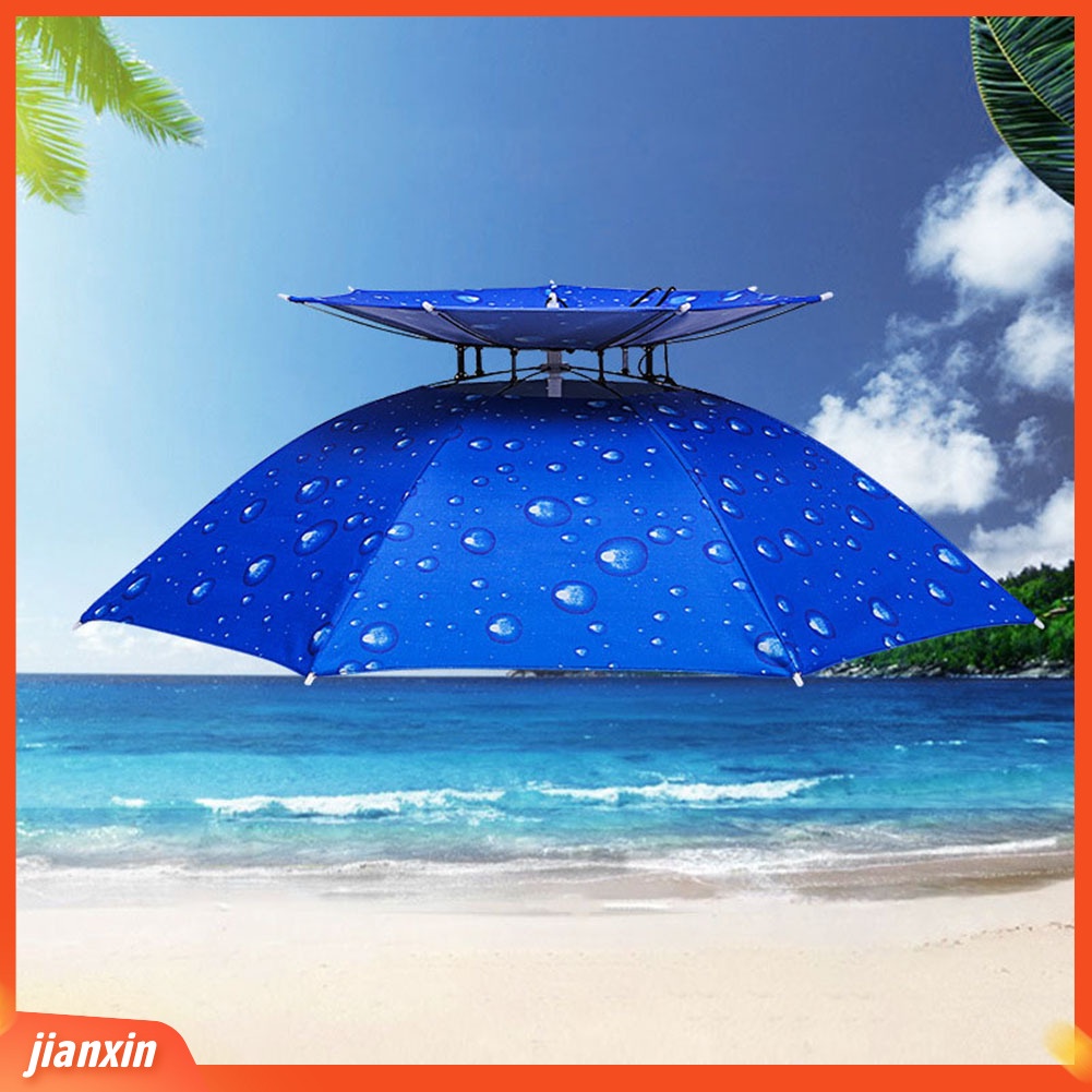 (In Stock) Topi Payung Hujan Matahari Anti UV Outdoor Memancing Travel Lipat Tahan Angin