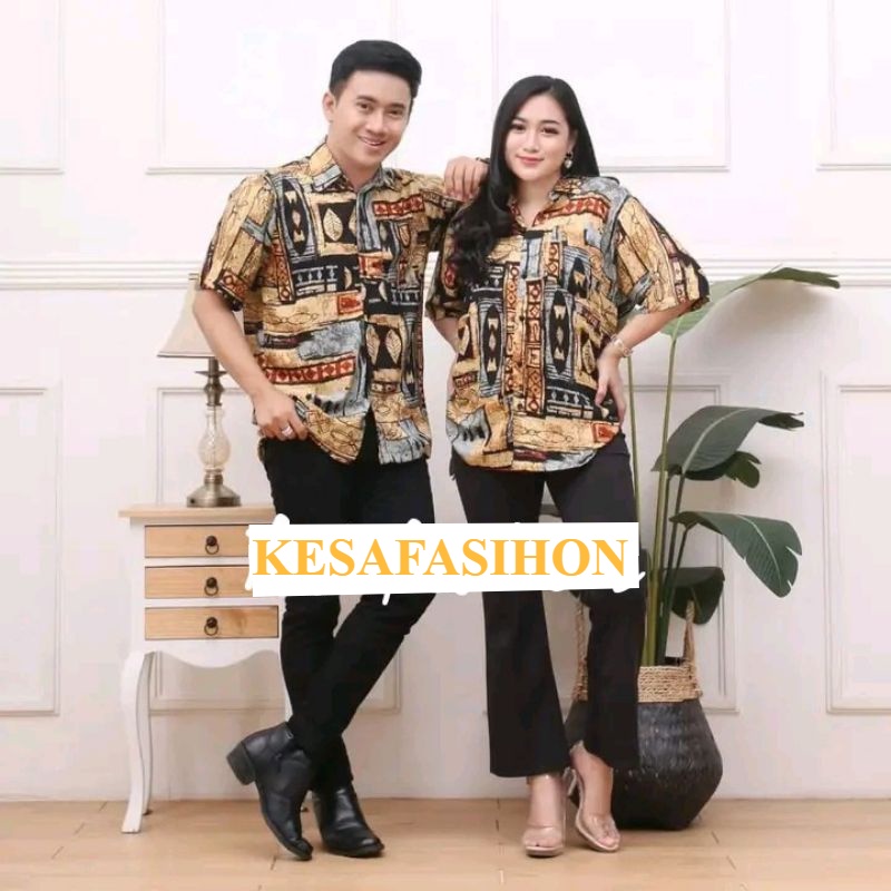 Atasan pria wanita buy one get one/ 1 set kemeja couple/ kemeja motif lengan pendek cowok-cewek unisex